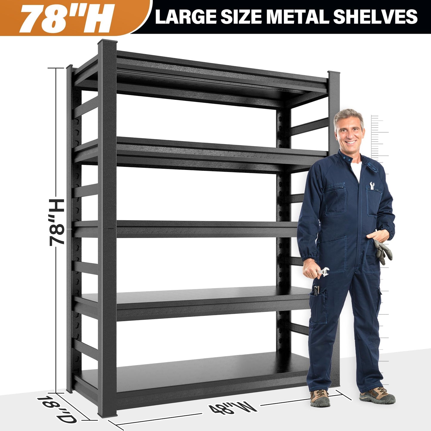 Bezuny 78" H|48" W Garage Shelving Unit and Storage-Easy Assembly Shelves 5-Tier Rack|Heavy-Duty Adjustable Shelf|Steel Waterproof Rust-Resistant Shelves,for Industrial,Warehouse,Basement