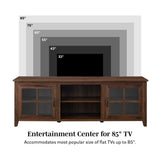 Walker Edison Portsmouth Classic 2 Glass Door TV Stand for TVs up to 80 Inches, 70 Inch, Dark Walnut Walker Edison