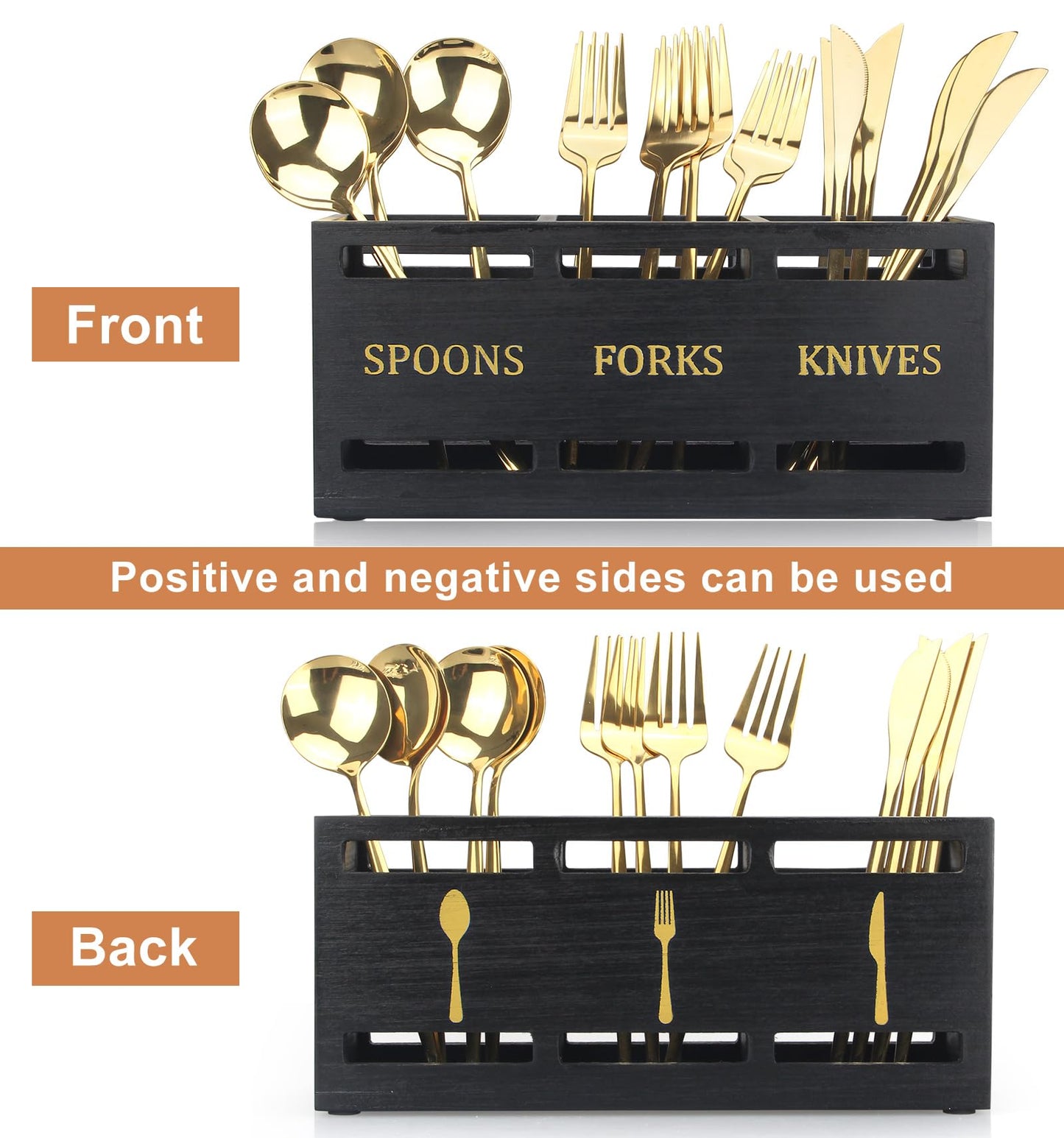 Ayiaren Wooden Cutlery Silverware Holder Flatware Utensil Caddy Black Utensil Holder for Kitchen Counter Wood Silverware Caddy Organizer for Table Countertop Spoon Knife and Fork Holder for Parties