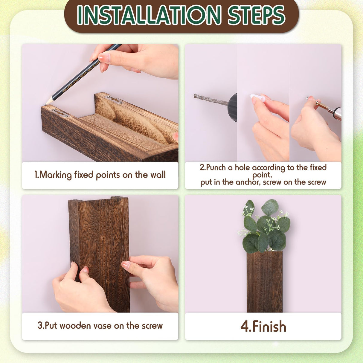 Ziliny 4 Pack Wood Wall Planter for Dried Flowers and Artificial Greenery Indoor Plants Holder, Wood Wall Decor Wooden Pocket Vase Modern Farmhouse Wall Hanging Planter for Living Room Bedroom Home Ziliny