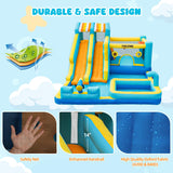 FINCOME Inflatable Bounce House, 10 in 1 Double Water Slide Bounce House with 750W Blower, Climbing Wall, Jumping, Water Gun, Splash Pool, Basketball Hoop for Kids Indoor Outdoor Backyard FINCOME