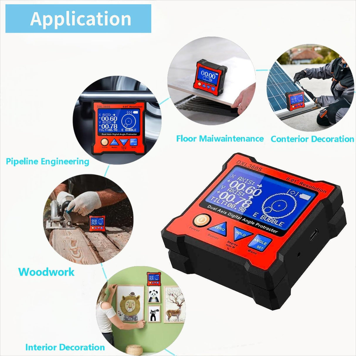 Digital Angle Finder Protractor DXL360S GYRO & Gravity 2 in 1 LCD Meter Magnetic Electronic Angle Gauge Dual Axis Level Box 0.01° Resolution Inclinometer with Backlight Woodworking Measuring Tool DLNLIY