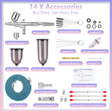 Gyfent Airbrush Kit, Airbrush Gun with 4 Quick-Release Nozzle Sets(0.2/0.3/0.5/0.8mm) Dual-Action Gravity Feed Air Brush with 1/4oz Fluid Cup & 20/40ml Resin Cup for Nail Art Painting Makeup Cake Gyfent