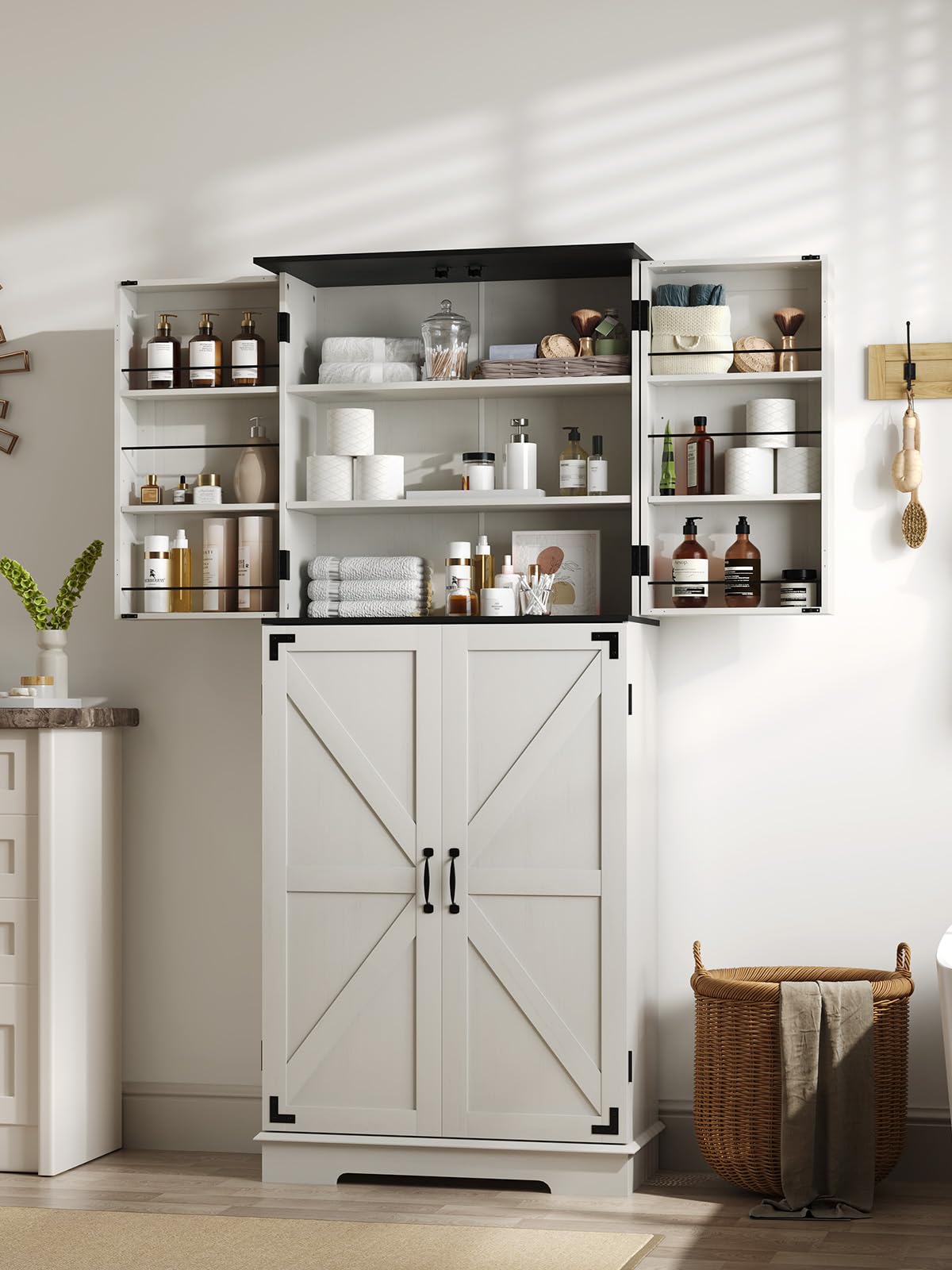 Kitchen Pantry Storage Cabinet 72” Tall, Bathroom Storage Cabinet with 4 Adjustable Shelves and 1 Drawer, Metal Storage Cabinet Freestanding Cupboard for Kitchen, Dining Room, Bathroom (White) Sunny Heart