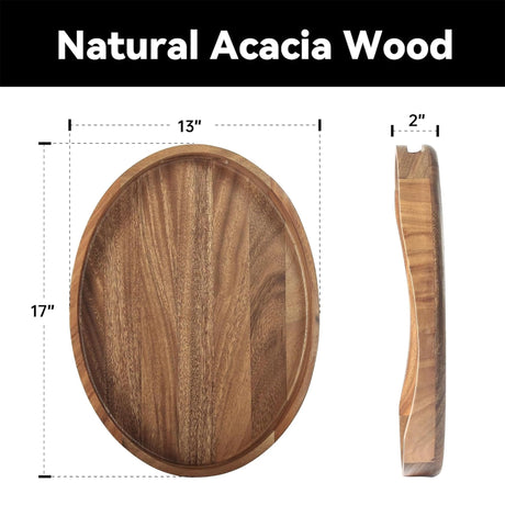Acacia Wood Serving Tray with Handles - 17"x13" Round, Decorative Ottoman Tray for Living Room, Coffee Table, Breakfast in Bed, Candle Display KITEISCAT
