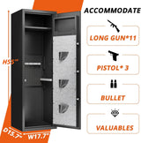 Gun Safes Cabinets Large Biometric Gun Safes Fireproof Fingerprint Long Gun Safe for 3 Pistols and 10 Home Rifle Shotguns, with Ammunition Storage Rack and Led Light Hymnxemo