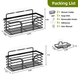 Shower Caddy, Adhesive Shower Organizer with Soap Dish and 4 Hooks, Rustproof Stainless Steel Shower Shelves, Wall Mounted No Drilling Storage Shelf Basket Accessories for Bathroom & Kitchen Yougai