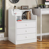 ADORNEVE Nightstand with Charging Station,White Night Stand with Hutch,Bedside Table with Drawers,Bed Side Table with Storage ADORNEVE