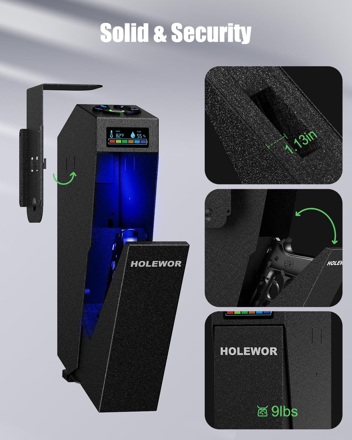 HOLEWOR Gun Safe, Biometric Pistol Safe Fingerprint Quick Access Drop Down Handgun Safe Single Mount Car Gun Safe for Vehicle Desk Bedside Nightstand HOLEWOR