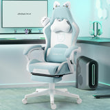 Dowinx Gaming Chair Cute with Cat Ears and Massage Lumbar Support, Ergonomic Computer Chair for Girl with Footrest and Headrest, Comfortable Reclining Game Chair 290lbs for Adult, Teen, Blue Green Dowinx
