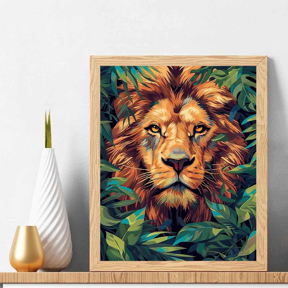 Natuyalo Paint by Numbers Kit for Adults Beginners, 16x20 Inch Canvas Painting by Number Drawing Paintwork with 3 Pcs Paintbrushes Acrylic Pigment, Lion in The Jungle Natuyalo