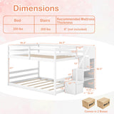 KOMFOTT Wood Full Over Full Low Bunk Bed with Storage Staircase, Wooden Bunk Bed Frame with Full-Length Guardrails, Low Profile Kids Bed with Slats Support, No Box Spring Needed KOMFOTT