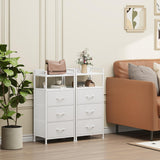 Somdot Nightstand with 3 Drawers, Dresser with Fabric Bins for Bedroom, Hallway, Entryway, Nightstand Bedside Table Furniture, Sturdy Steel Frame, Wooden Top, Easy Pull Fabric Bins, White Leather Somdot