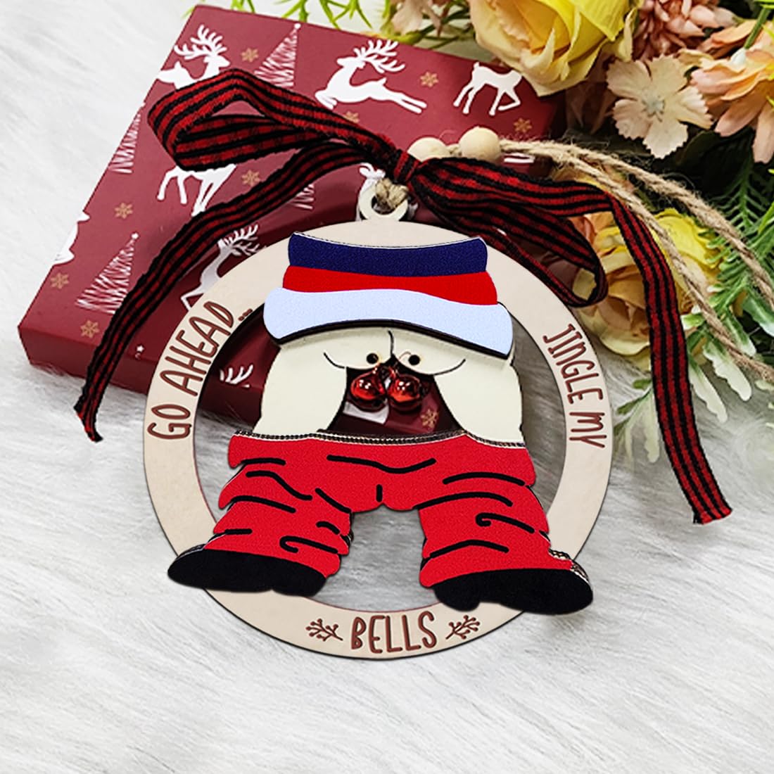 Funny Christmas Ornaments 2024, Exchange Funny Ornaments for Adults, Naughty Ugly Christmas Tree Ornaments Wooden, Inappropriate Dirty Santa Ornament - Unique Christmas Ornaments JUNQIU US