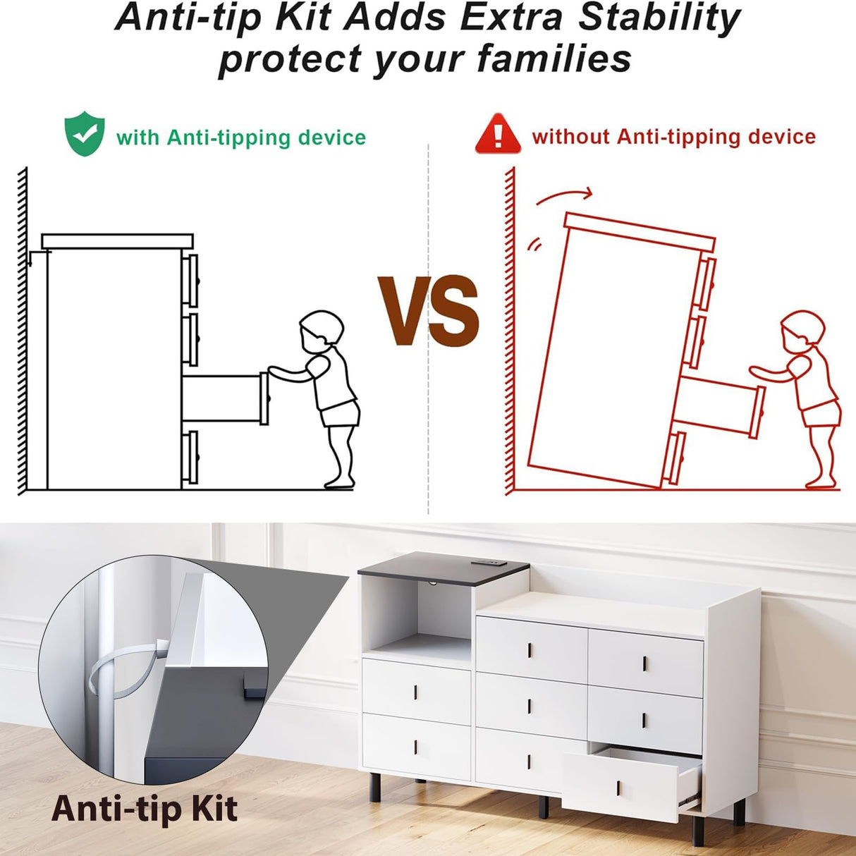 Viplive Dresser, White Dresser for Bedroom, 52 Inch Long Dresser with LED Light, Large Dressers for Bedroom, Modern Wood Dresser & Chests of Drawers, 8 Drawers Dresser for Women Girls Viplive