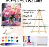 MIRCVSH Flowers Paint by Numbers Kit for Adults Framed,Pink Rose Paint by Number for Adults,Adults' Paint-by-Number Kits on Canvas with Wooden Easel for Home Wall Decor 12X16 Inch MIRCVSH