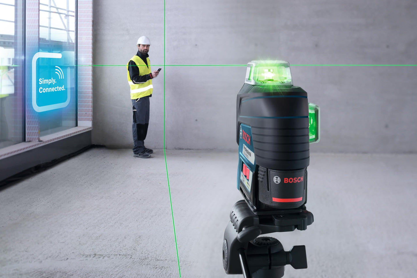 BOSCH GLL3-330CG 200 Ft 12V Max Connected 360 Degree Green-Beam Laser, Includes 2.0 Ah 12V Max Lithium-Ion Battery & Charger, AA1 Alkaline Battery Adapter, Hard Carrying Case, & Accessories - WoodArtSupply