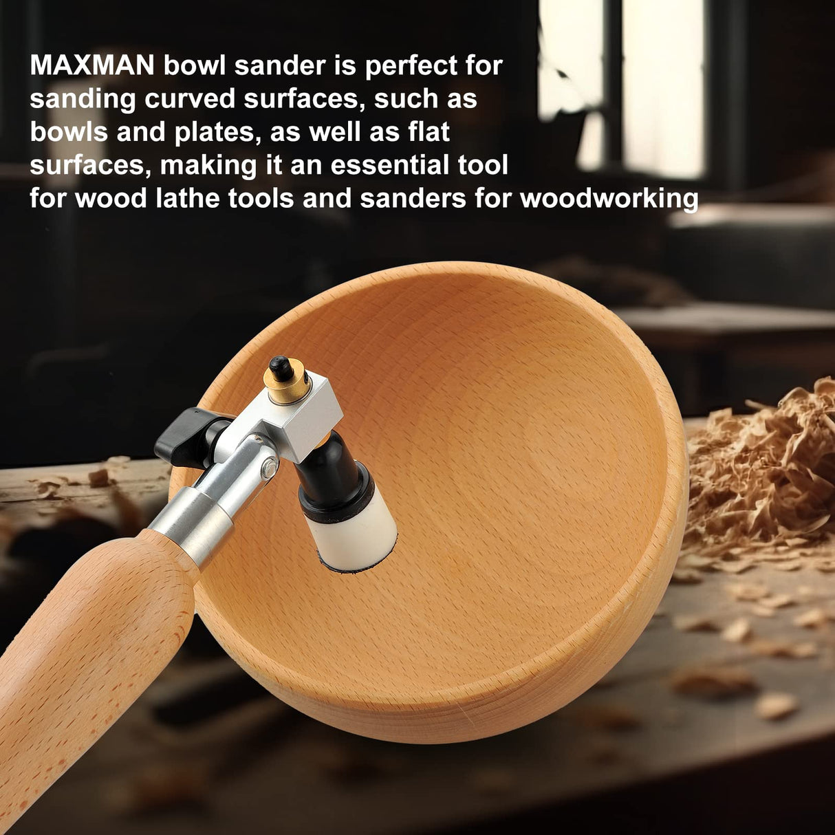 Bowl Sander Kit, Sanding Block, Wood Lathe Tools with 50Pcs Hook & Loop Sanding Discs+ 1" & 2" Backing Plates and Foam Interface Pads, 13" Long Hardwood Handle and Dual Bearing Head for Woodworking MAXMAN