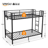 VINGLI Metal Bunk Bed Frame Twin Over Twin with LED Lights, Non-Slip Ladder, Full Length Guardrail, Charging Station, for Kids, Teens & Adults, Space-Saving, No Box Spring Needed, Black VINGLI