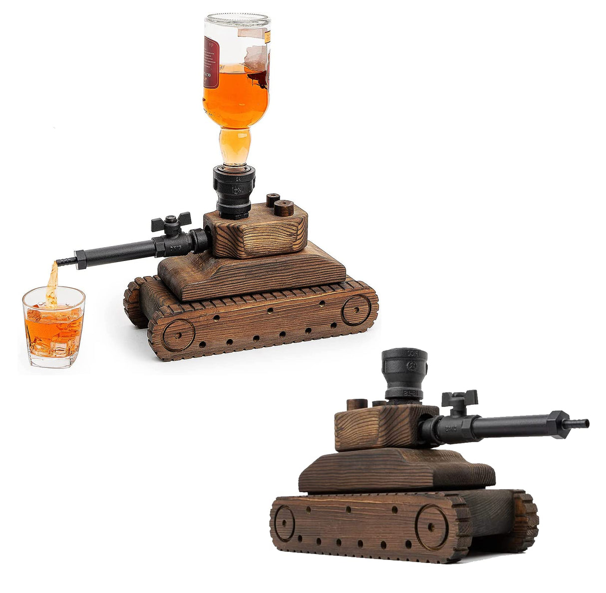 Army Tank Whiskey Decanter by The Wine Savant - Army Gifts for Men - Tank Gift - Bourbon and Scotch Decanter, Gifts for Military Veteran Gifts - 1000ml - Ideal Groomsmen Gifts Whiskey for Men - Wood The Wine Savant
