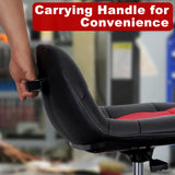 FreekyFit Rolling Shop Stool with Wheels, Adjustable Garage Mechanic Stool Seat Shop Roller Work Chair Mobile Rolling Seat with Tool Tray, 2 Cup Holders, 4" Casters, 350 LBS, Heavy-Duty, Red FreekyFit