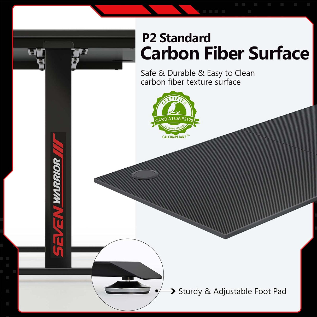 SEVEN WARRIOR Gaming Desk 55’’, T-Shaped Carbon Fiber Surface Computer Desk with Full Mouse Pad, Gamer Desk with Headphone Hook, USB Rack, Cup Holder SEVEN WARRIOR