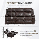 CALIVIA Manual Reclining 3-Seater Sofa with Heat & Massage, PU Leather Recliner Couch for Living Room, Faux Leather Upholstery, Deep Cushions & Sturdy Frame (Brown) CALIVIA