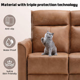 Manual Loveseat Recliner Sofa, Wall-Hugger 3 Seat Reclining Love Seat Couches, Leathaire Reclining Sofa Set, 3-Seater Recliner Chair for Living Room, Office, Apartment, Brown CANMOV