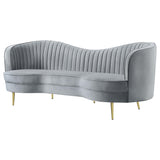 Coaster Home Furnishings - Sophia - Velvet Fabric Upholstered Channel Tufted Stationary Sofa with Inverted Camel Back - Contemporary - Living Room - Gray - 506864 Coaster Fine Furniture