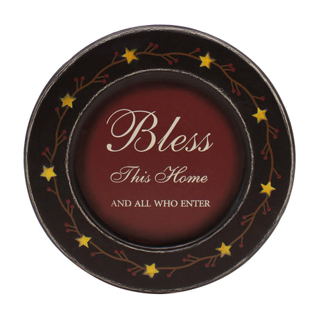 CVHOMEDECO. Primitives Vintage Bless This Home Wood Decorative Plate Retro Display Wooden Plate Home Décor Art, 9-3/4 Inch CVHOMEDECO.