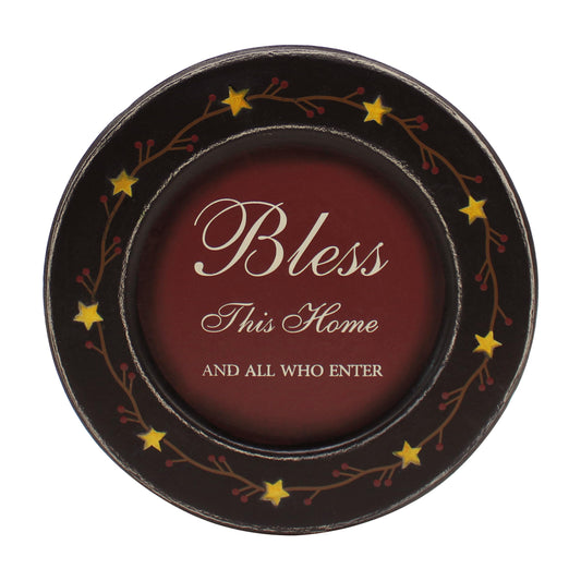 CVHOMEDECO. Primitives Vintage Bless This Home Wood Decorative Plate Retro Display Wooden Plate Home Décor Art, 9-3/4 Inch - WoodArtSupply