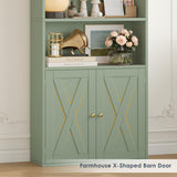 FACBOTALL 82" Tall Bookcase and Book Shelf, 24" Wide Bookshelf with Doors, 7 Tier Bookcase with Storage and Adjustable Shelf, Open and Display Farmhouse Bookshelf for Living Room, Home Office, Green FACBOTALL