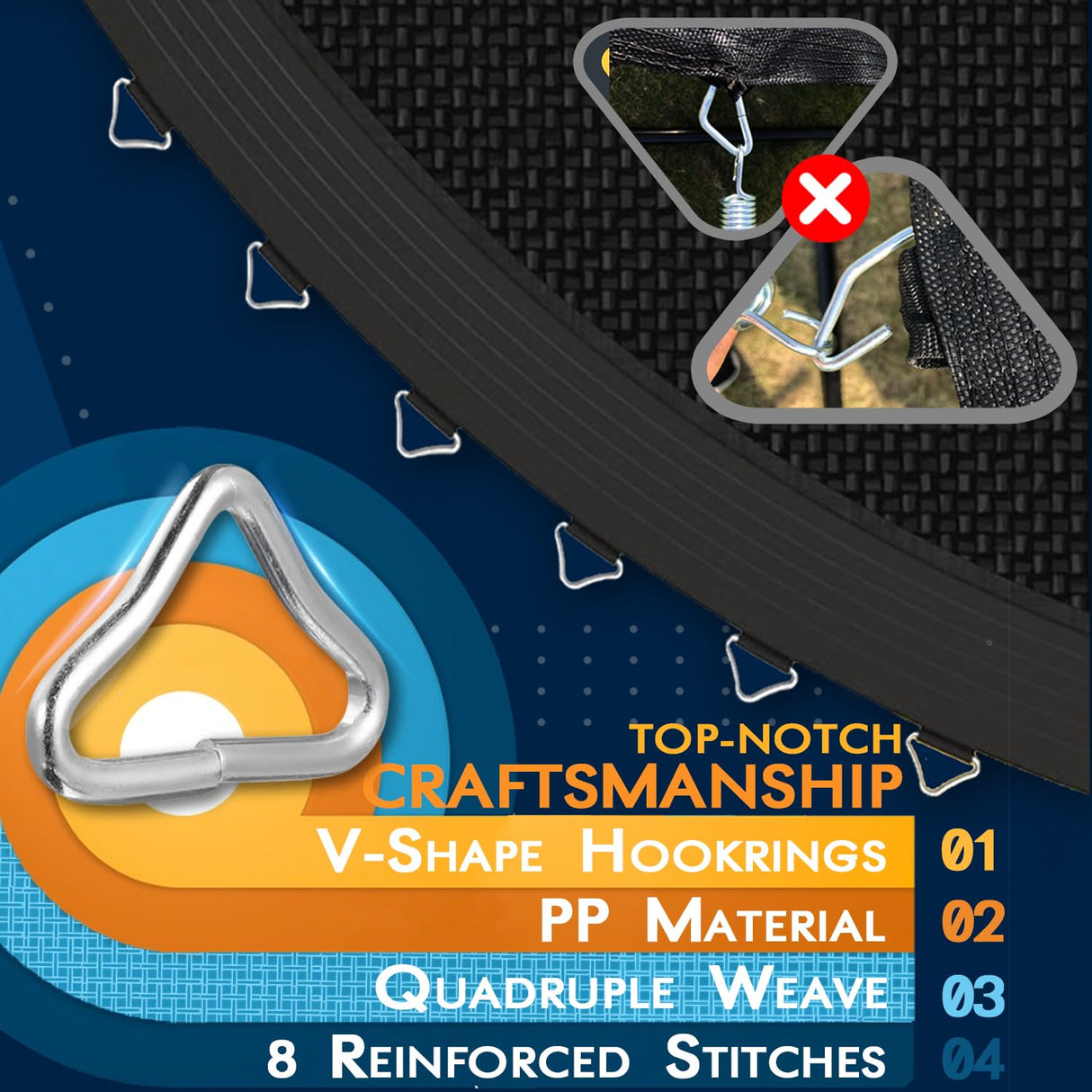 Ultrapower Sports Trampoline Mat Replacement 12FT Trampoline Replacement Mat 12 FT 72 Rings Jumping Mat for 72 Springs 5.3"-5.7" 8 Row Stitch Anti-UV Wear-Resistant Spring Hook Gloves ULTRAPOWER SPORTS