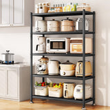 Metal Shelving for Storage, 5 Tier Adjustable Kitchen Storage Shelves with Wheels, Shelving Unit Bookshelf Utility Shelf Metal Storage Rack for Garage Pantry Closet Laundry, 35.8"x13"x59.65" PXRACK