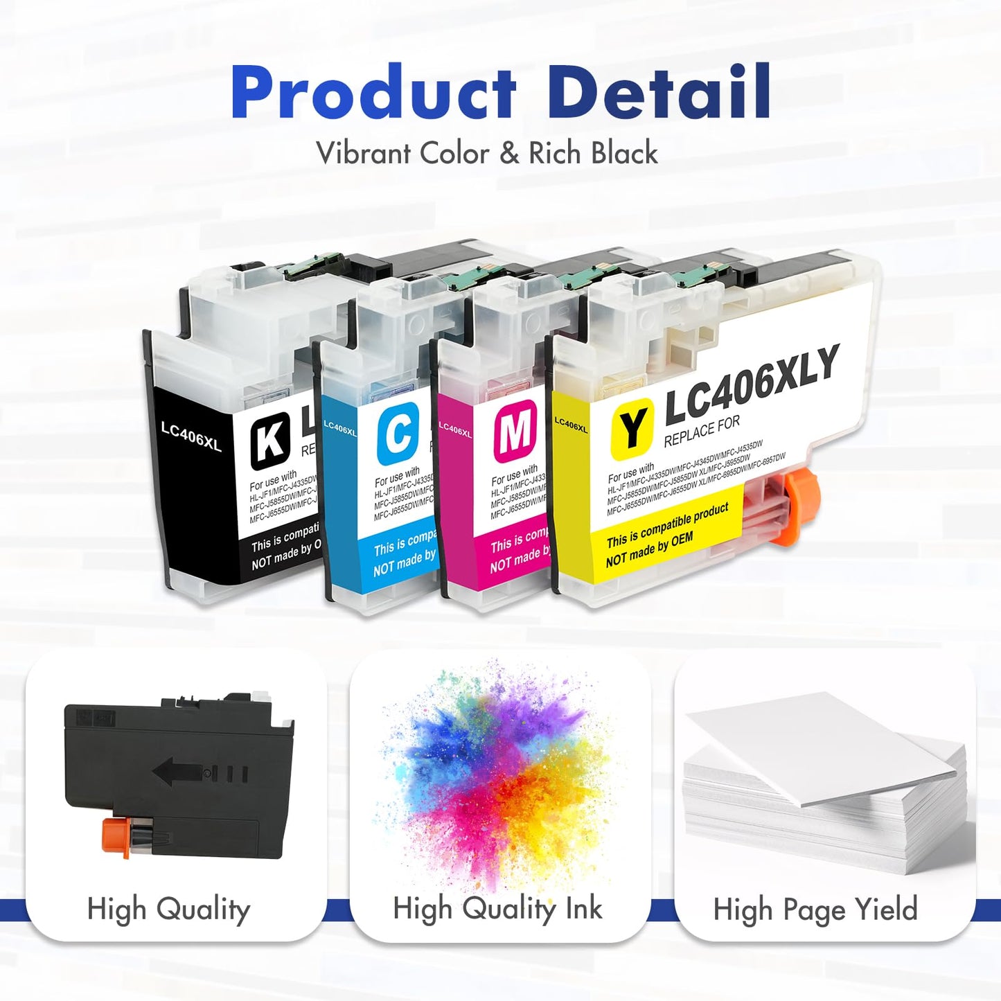 LC406 LC406XL Ink Cartridges for Brother Printer 406XL LC 406 XL for MFC-J4335DW MFC-J5855DW MFC-J6555DW MFC-J4535DW MFC-J6955DW MFC-J4345DW MFC-J5955DW - 4 Pack High Yields Black Cyan Magenta Yellow