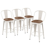 Yongqiang 30 inch Bar Stools Set of 4 Farmhouse Bar Height Stools High Back Kitchen Bar Chairs Cream White Metal Barstools with Large Wooden Seat Yongqiang