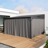 Homsee 12x14 FT Wall Mounted Gazebo with Curtains & Netting, Hardtop Lean to Gazebo with Galvanized Iron Roof & Aluminum Frame, Outdoor Pergola for Patio, Deck, Backyard, Black Homsee