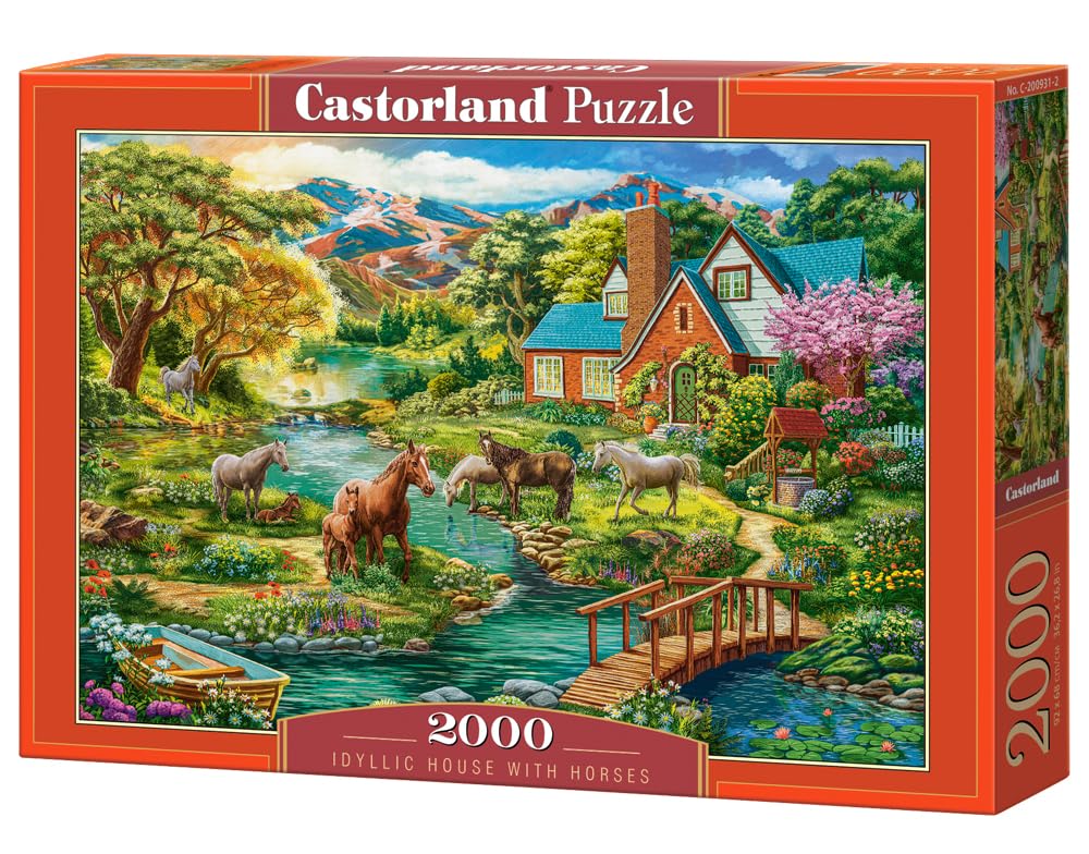 CASTORLAND 2000 Piece Jigsaw Puzzles, Idyllic House with Horses, Landscape, Rural View, Adult Puzzle, Castorland C-200931-2 Castorland