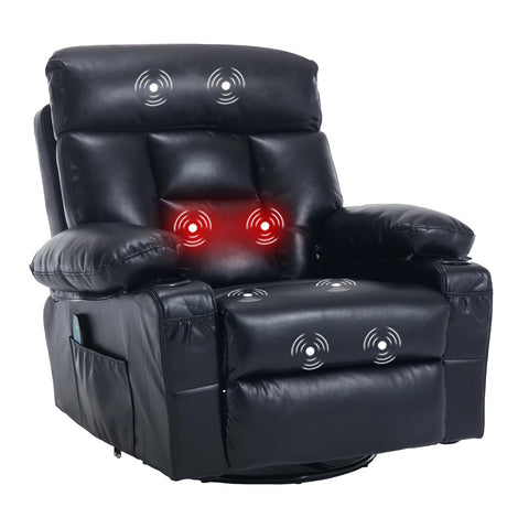 linting Faux Leather Black Recliner Chair with Massage Heat Manual Reclining Chairs Swivel Rocker Recliner with Cup Holders for Adults, Massaging Rocking Glider Chair linting