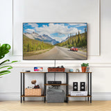 OYEAL Small TV Stand for Living Room up to 50 inch Farmhouse TV Media Entertainment Center with Power Outlets & Storage Shelf 45'' TV Cabinet Console Table for Bedroom, Rustic Brown OYEAL