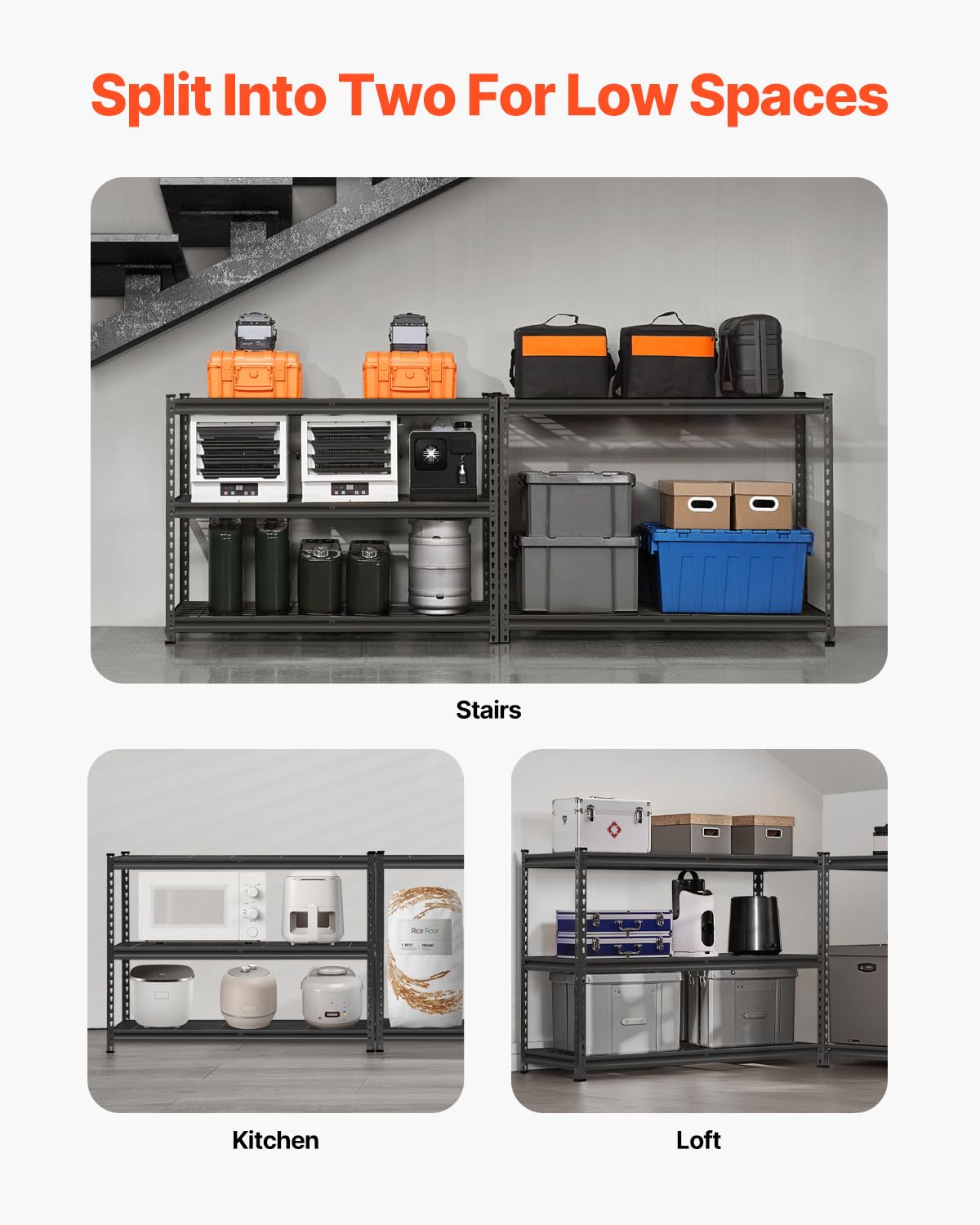 VEVOR Storage Shelves, 2500 lbs, 5 Tier Heavy Duty Garage Shelving, 18" D x 48" W x 72" H Adjustable Metal Shelves for Industrial Shelving Unit Utility Shelf, for Kitchen, Warehouse, Basement, Black VEVOR