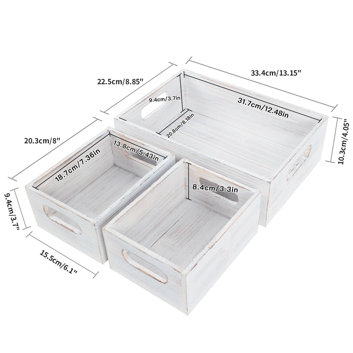 PHOENANCEE Wooden Crate For Storage,Wood Decorative Display Crate Box Set of 3,Rustic Nesting Boxes with Handles,Farmhouse Container Basket Bin Home Decor with Natural Wood Aroma L+M+S PHOENANCEE