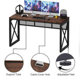 BON AUGURE Farmhouse Computer Desk, Modern Industrial Home Office Desks, Wood Metal Study Writing Table, Sturdy Gaming Desk (Rustic Oak, 54 Inch) BON AUGURE