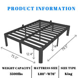 KOSOSO 14 Inch King Size Bed Frame, Black King Bed Frame with Metal Anti-Slip Baffles, No Box Spring Needed, Heavy Duty Steel Platform Support, Round Corner Design, Noiseless, Storage Space KOSOSO