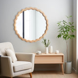 Irregular Wall Mirror,Wood Round Farmhouse Mirror Unique Vanity Mirror,24" Nature Wooden Modern Bathroom Mirror for Washroom Living Room Bedroom GLCS GLAUCUS