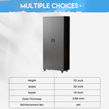 Greenvelly Metal Storage Cabinet with Wheels, 73” Black Metal Rolling Garage Cabinet with 2 Door and Adjustable Shelves,Locking Storage Cabinets for Garage Home Office Utility Room Greenvelly