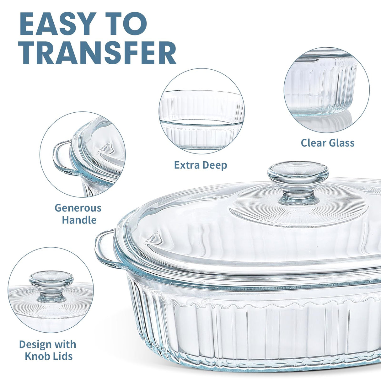 M MCIRCO 4-Piece Glass Casserole Baking Dish, Set of 2 Casseroles With Glass Lids, 1.9 Qt and 3 Qt M MCIRCO