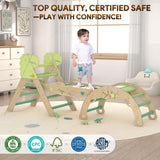 KidsBuddy Pikler Triangle Set with Cushion 9 in 1 Climbing Toys for Toddlers 1-3 Indoor Baby Climbing Gym Toddler Montessori Toys Wooden Climbing Toys with Maze Toys, Shape Sorting Toys, Dinosaur Car KidsBuddy