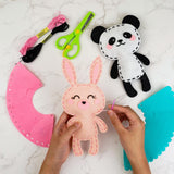 Cymbana Kid Sewing Craft Kit to Make a Friend for Beginner Felt Craft Learn to Sew, Panda Fox Bunny Raccoon Bear 5 Animals Cymbana
