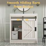 LUXOAK 31" Farmhouse Sliding Barn Door Bathroom Vanity with Sink Combo, Bathroom Vanity Cabinet with Drawers & Metal Handles, Freestanding, Distressed White LUXOAK